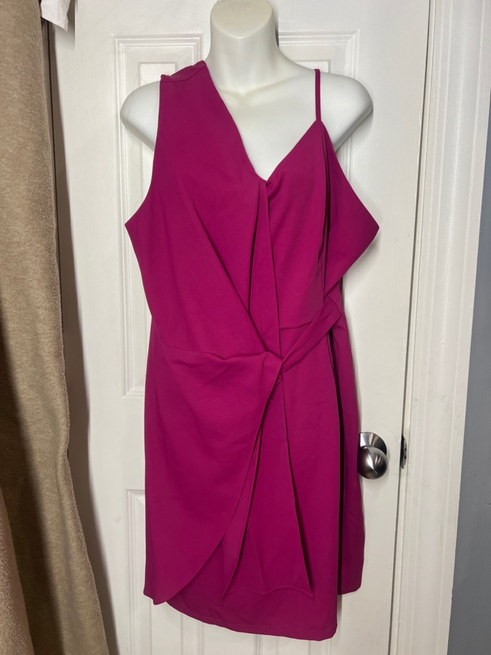 Asymmetric One-Shoulder Knot Dress in Fuchsia